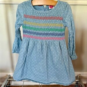 Mini Boden smocked blue dots Dress 4-5